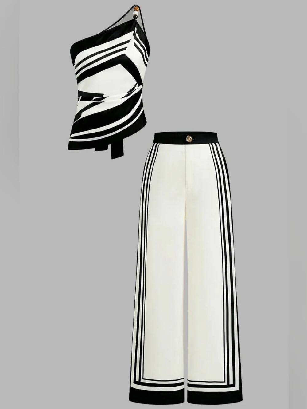 Commense Black & White Wide-Leg Two-Piece Set